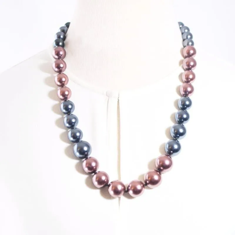 Brown and Gray Color Block Glass Pearl Necklace