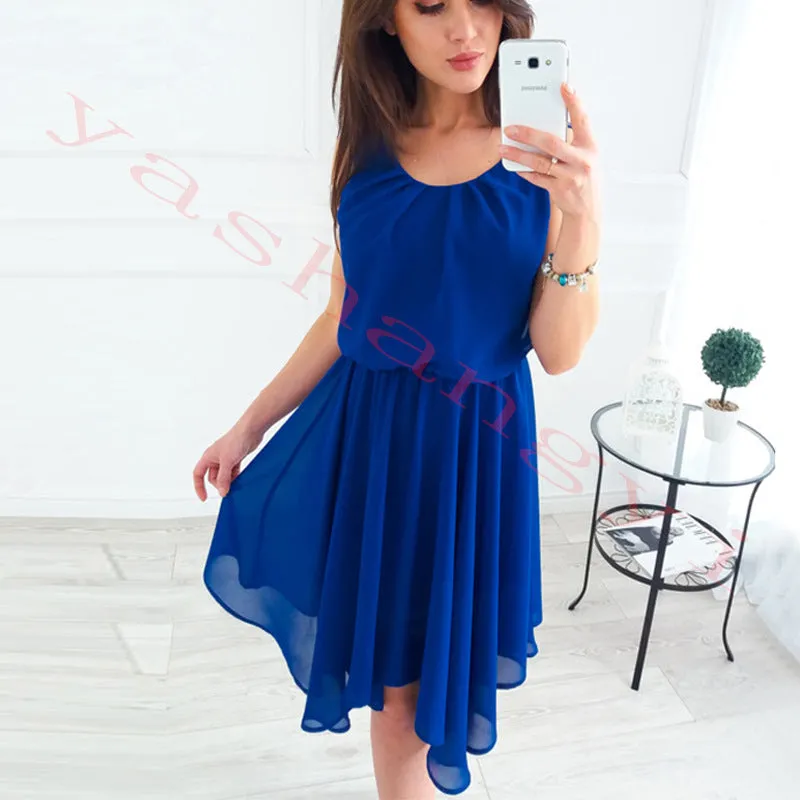 Candy Color Pleated Women Knee-length Bohemian Dress