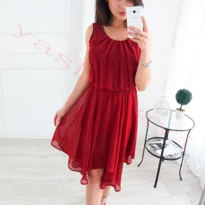 Candy Color Pleated Women Knee-length Bohemian Dress