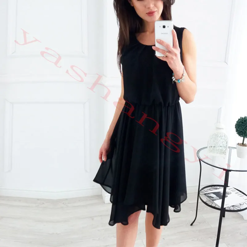 Candy Color Pleated Women Knee-length Bohemian Dress