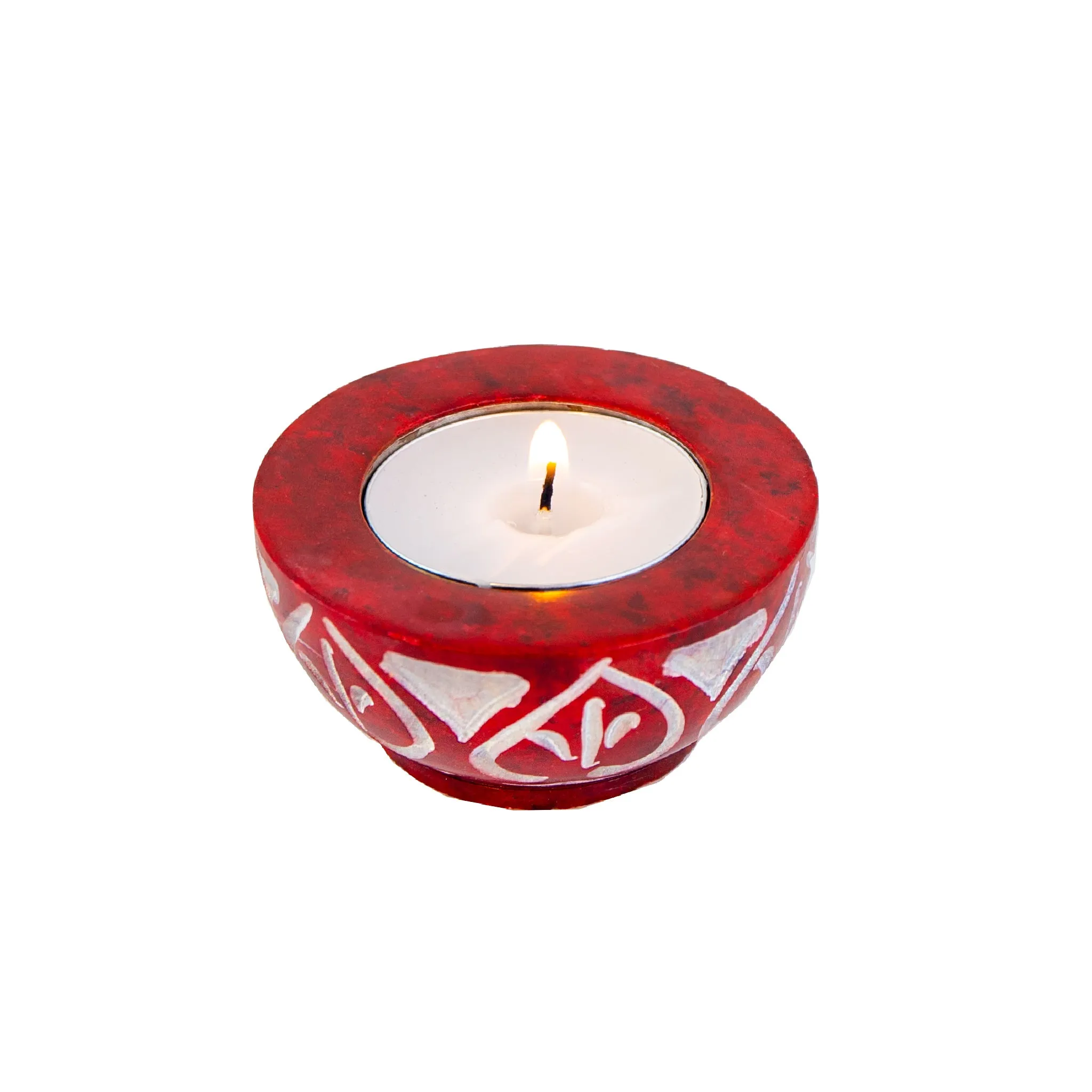 Carved Red Stone Tealight Candle Holder