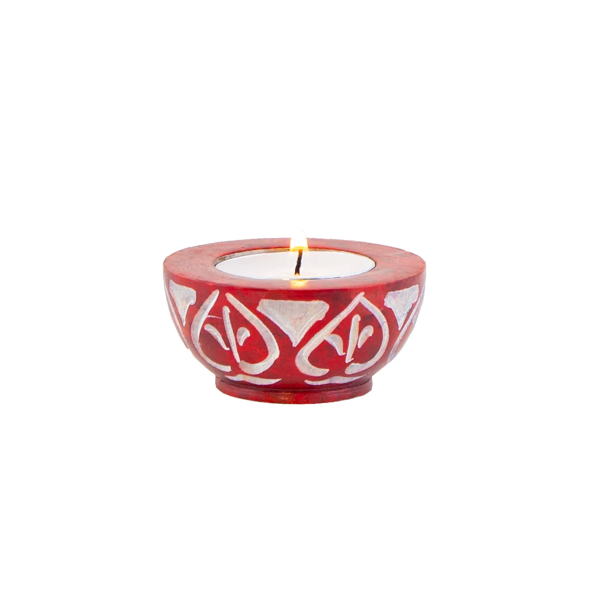 Carved Red Stone Tealight Candle Holder