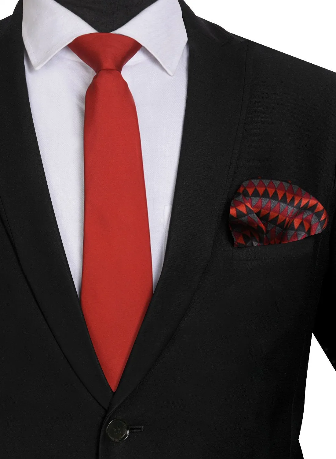 Chokore Red color silk tie & Red and Black Silk Pocket Square set