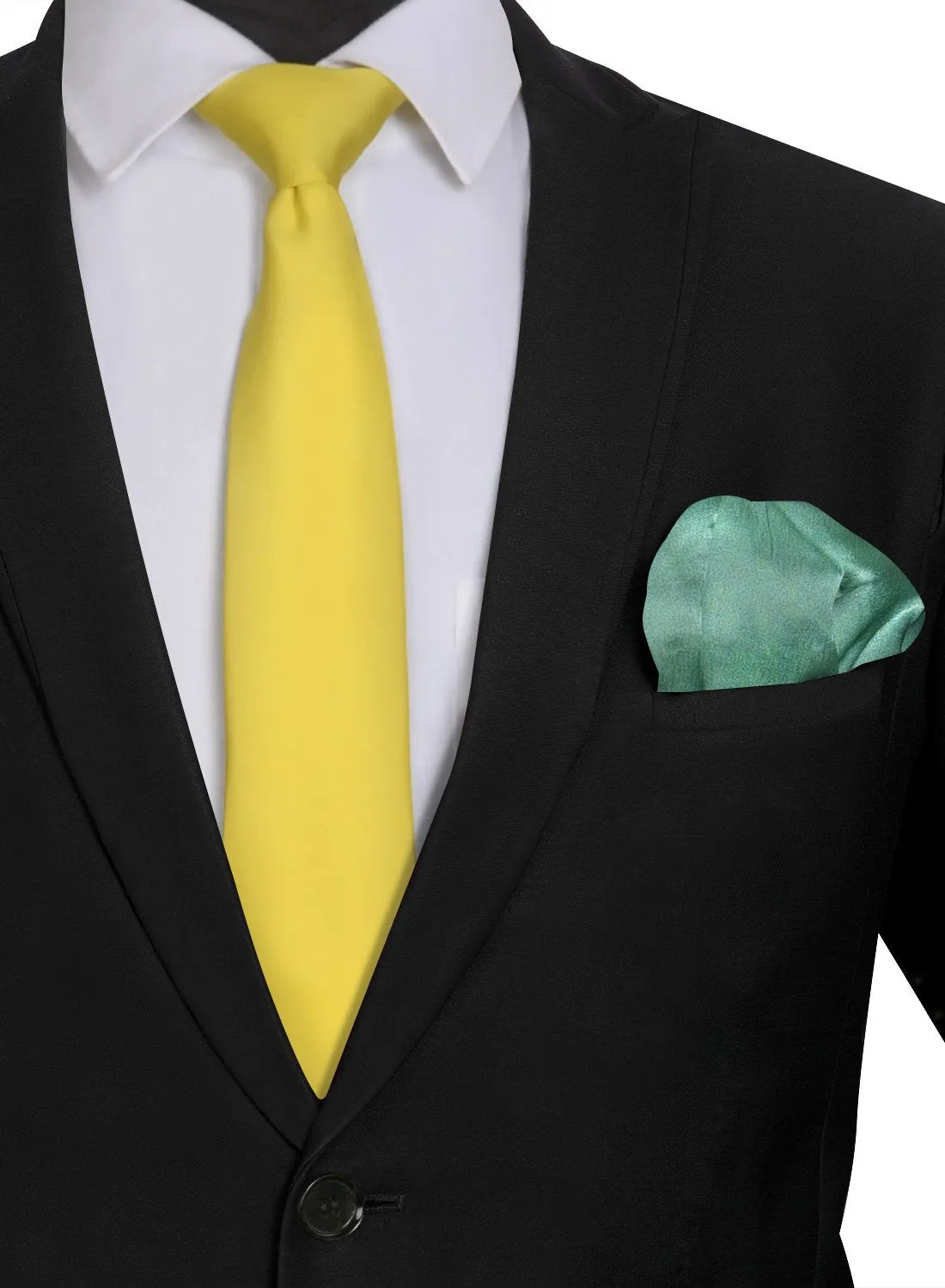 Chokore Yellow color silk tie & Double-sided Sea Green & Lemon Green Silk Pocket Circle set