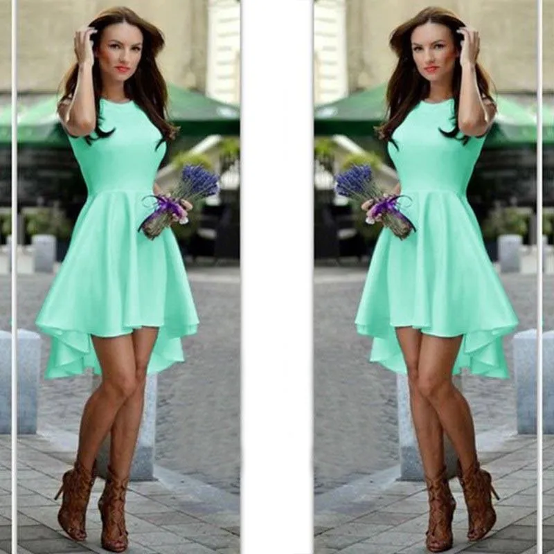 Clearance Pure Candy Color Irregular High Waist Short Dress