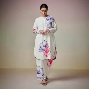 Cotton Linen Kurta Set for Women | Hand Painted | Ivory