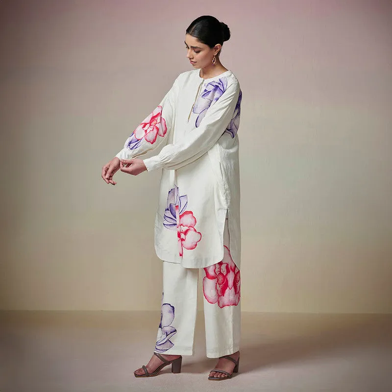 Cotton Linen Kurta Set for Women | Hand Painted | Ivory