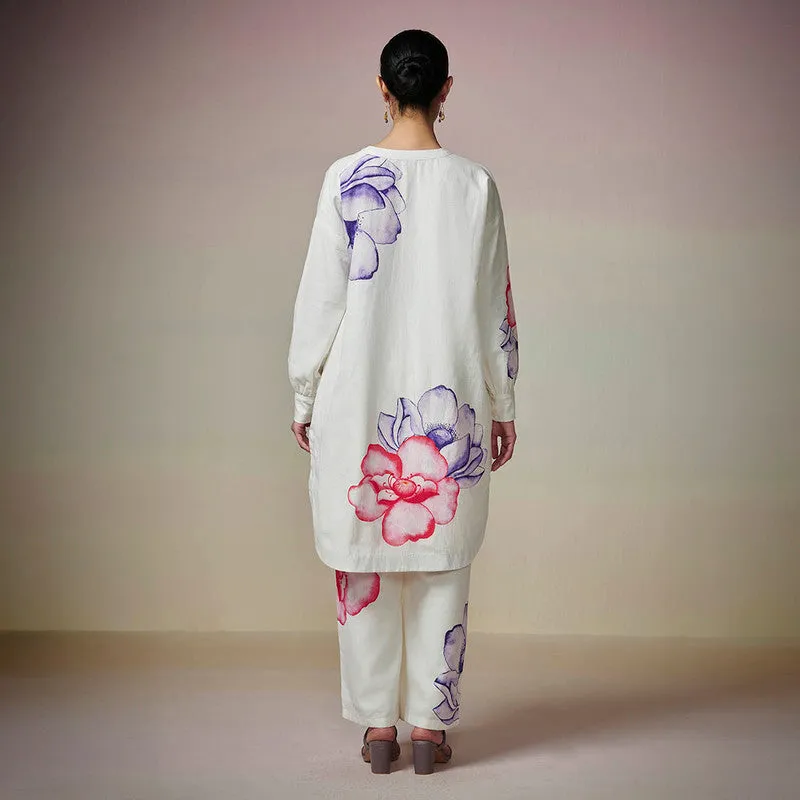 Cotton Linen Kurta Set for Women | Hand Painted | Ivory