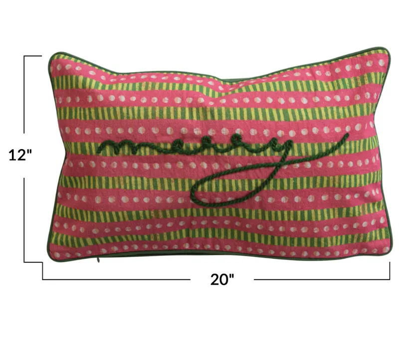 Cotton Slub Printed Merry Lumbar Pillow