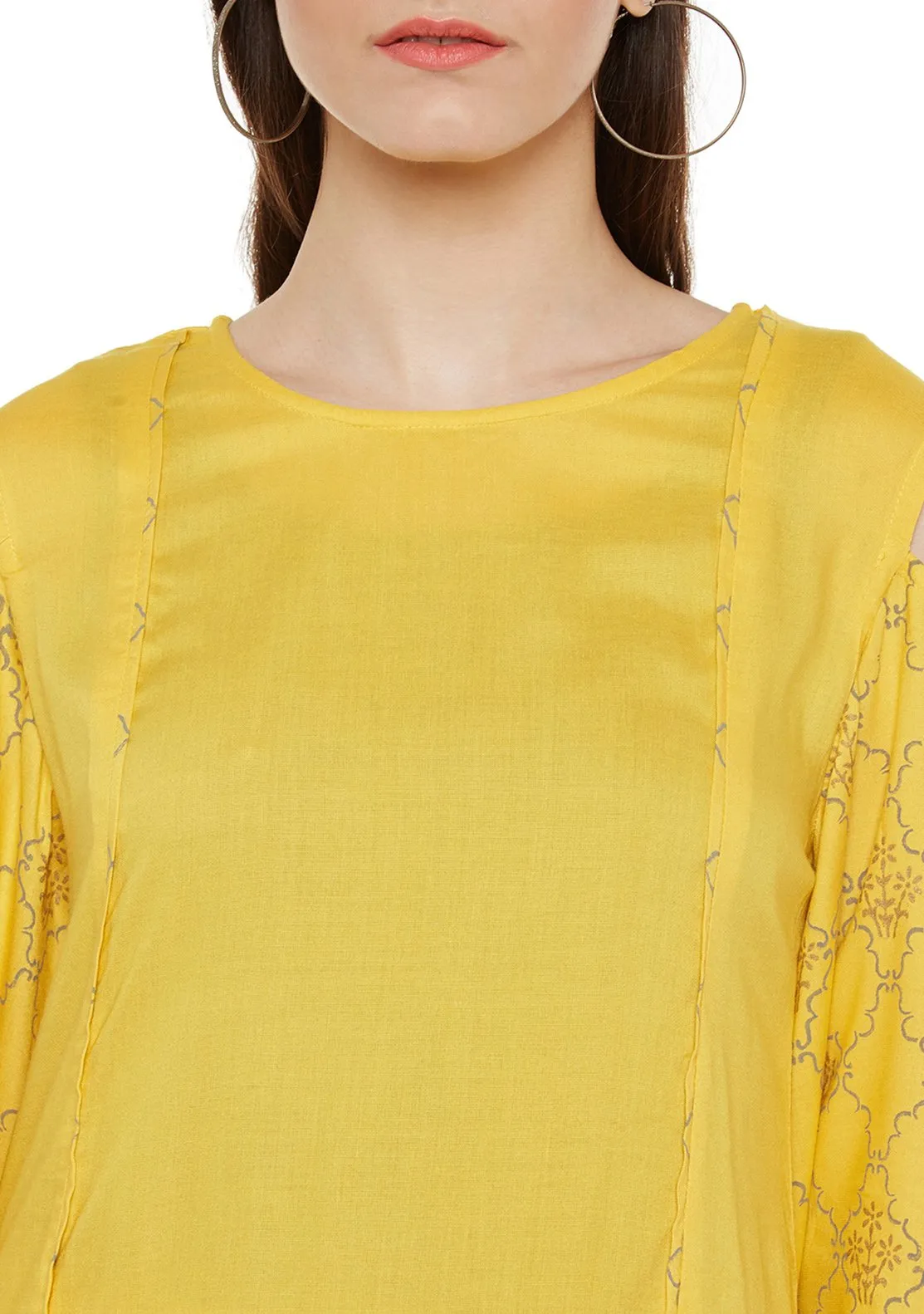 cotton viscose block printed cold shoulder kurta set