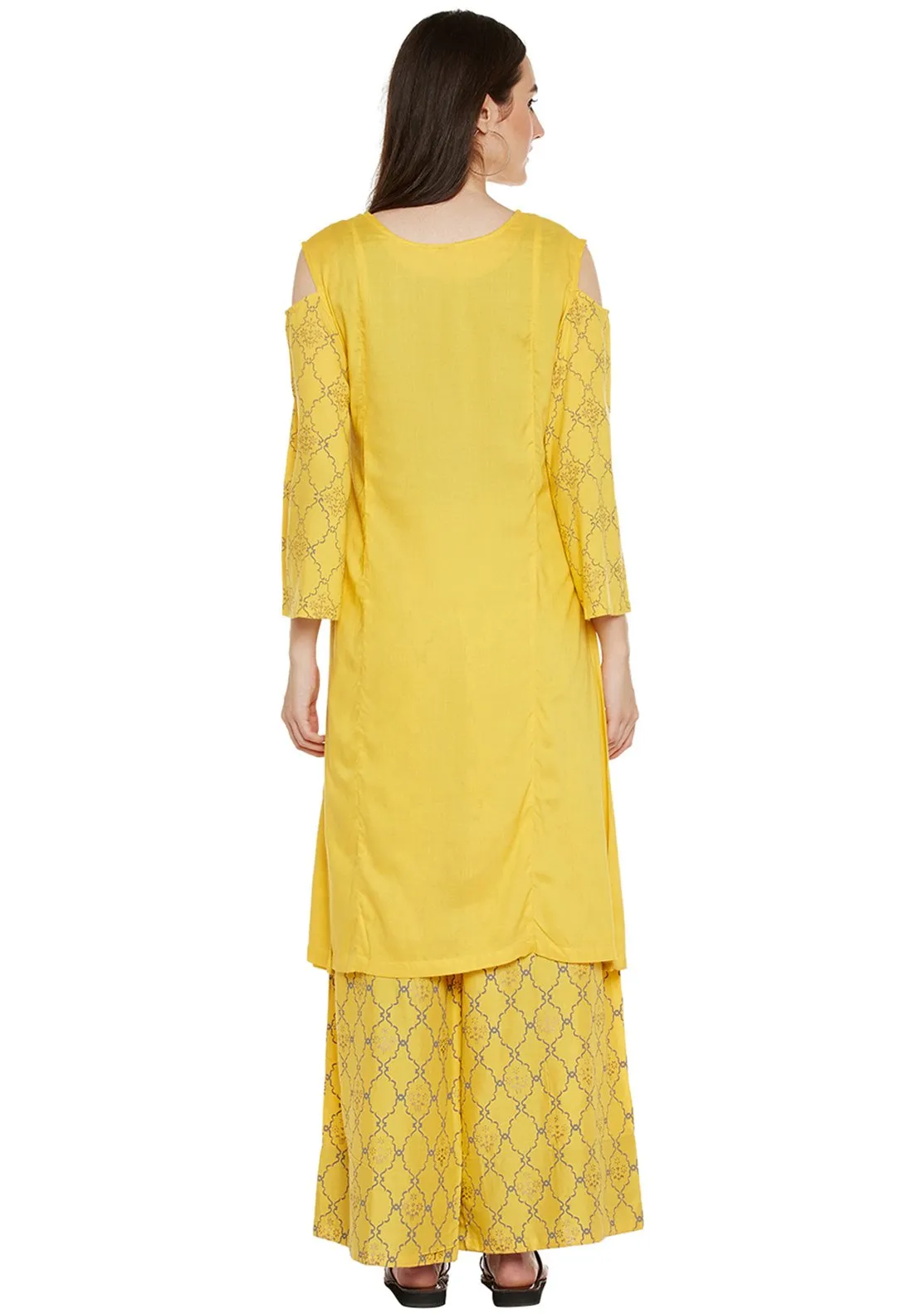 cotton viscose block printed cold shoulder kurta set