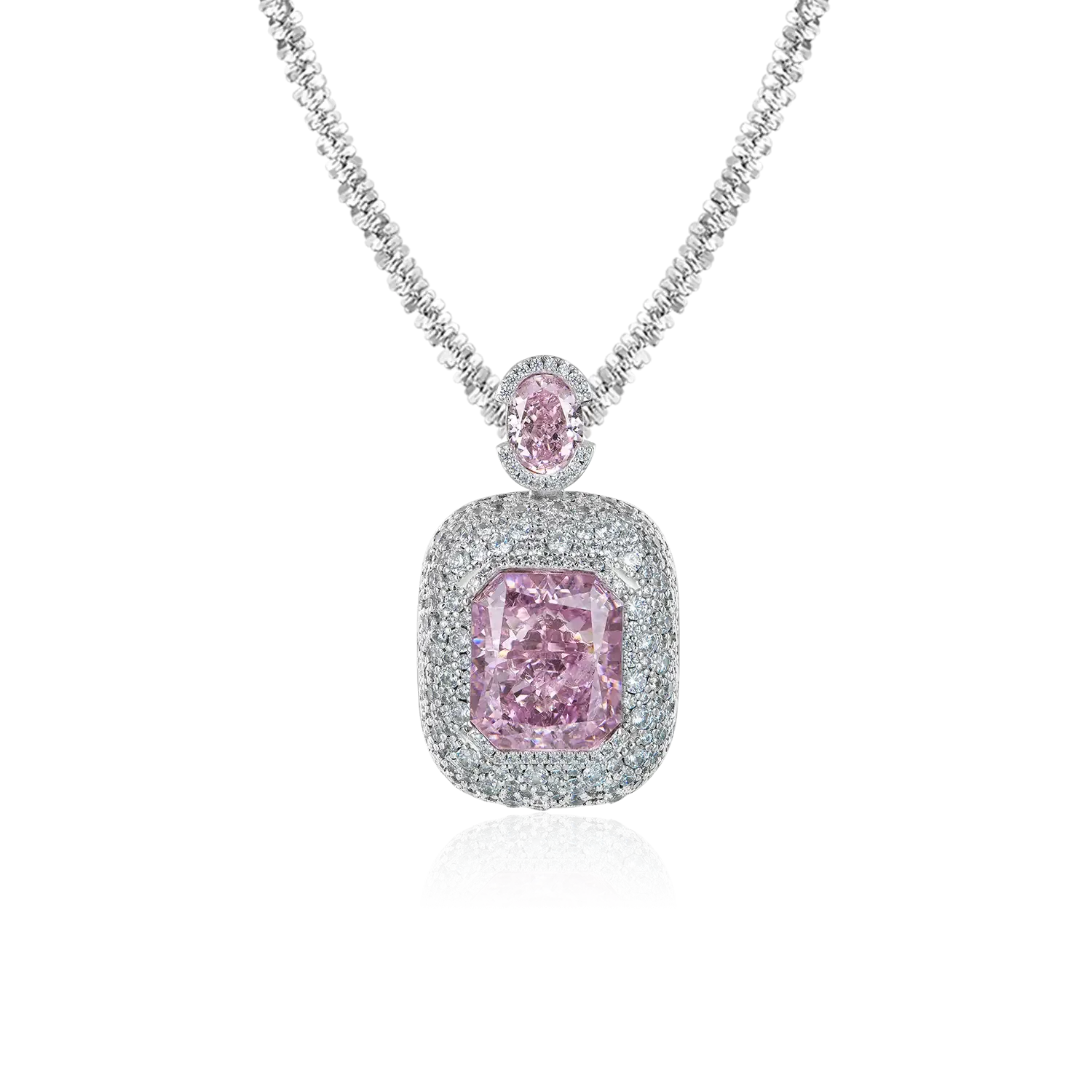 Crushed Ice Emerald Cut Pendant - Fancy Light Pink