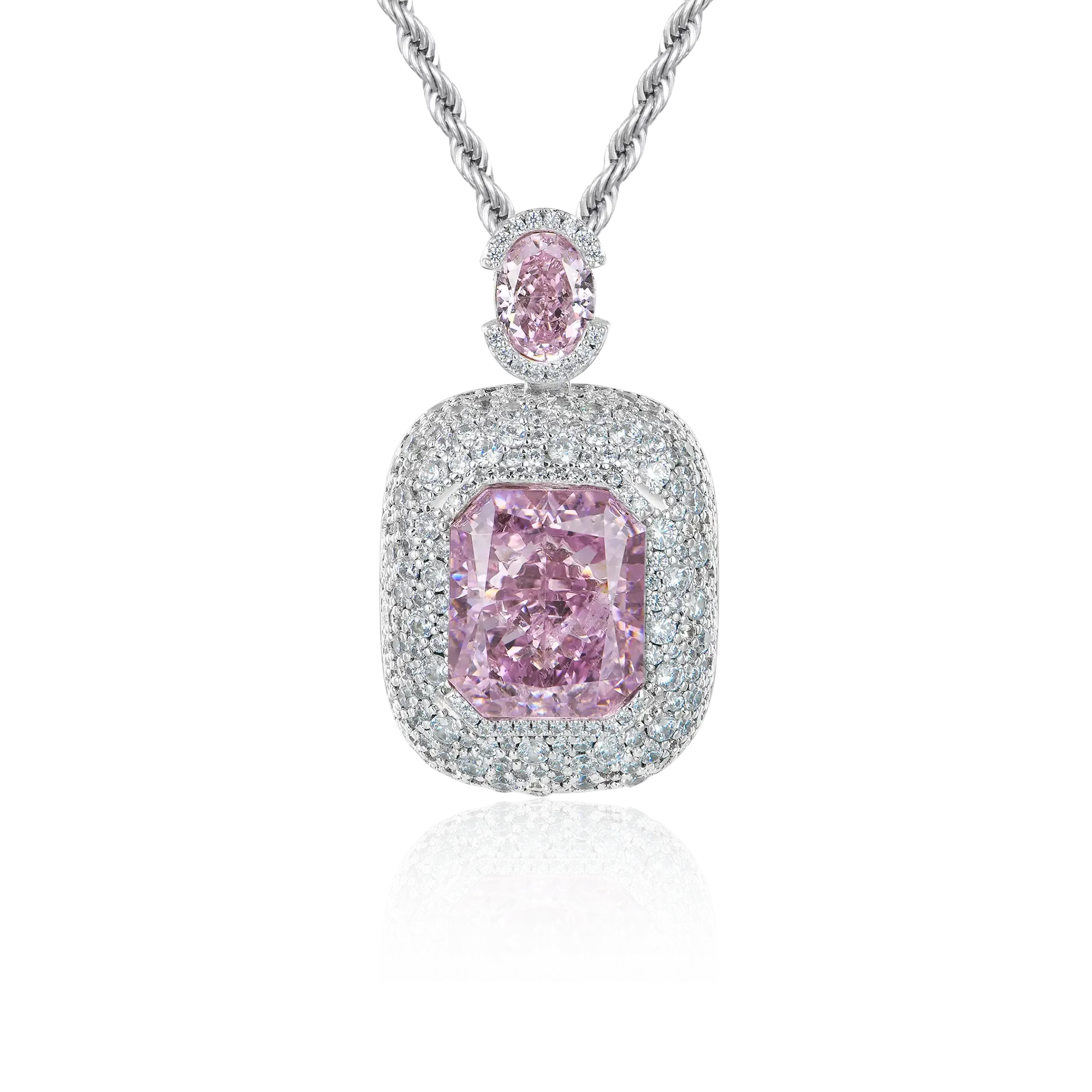 Crushed Ice Emerald Cut Pendant - Fancy Light Pink