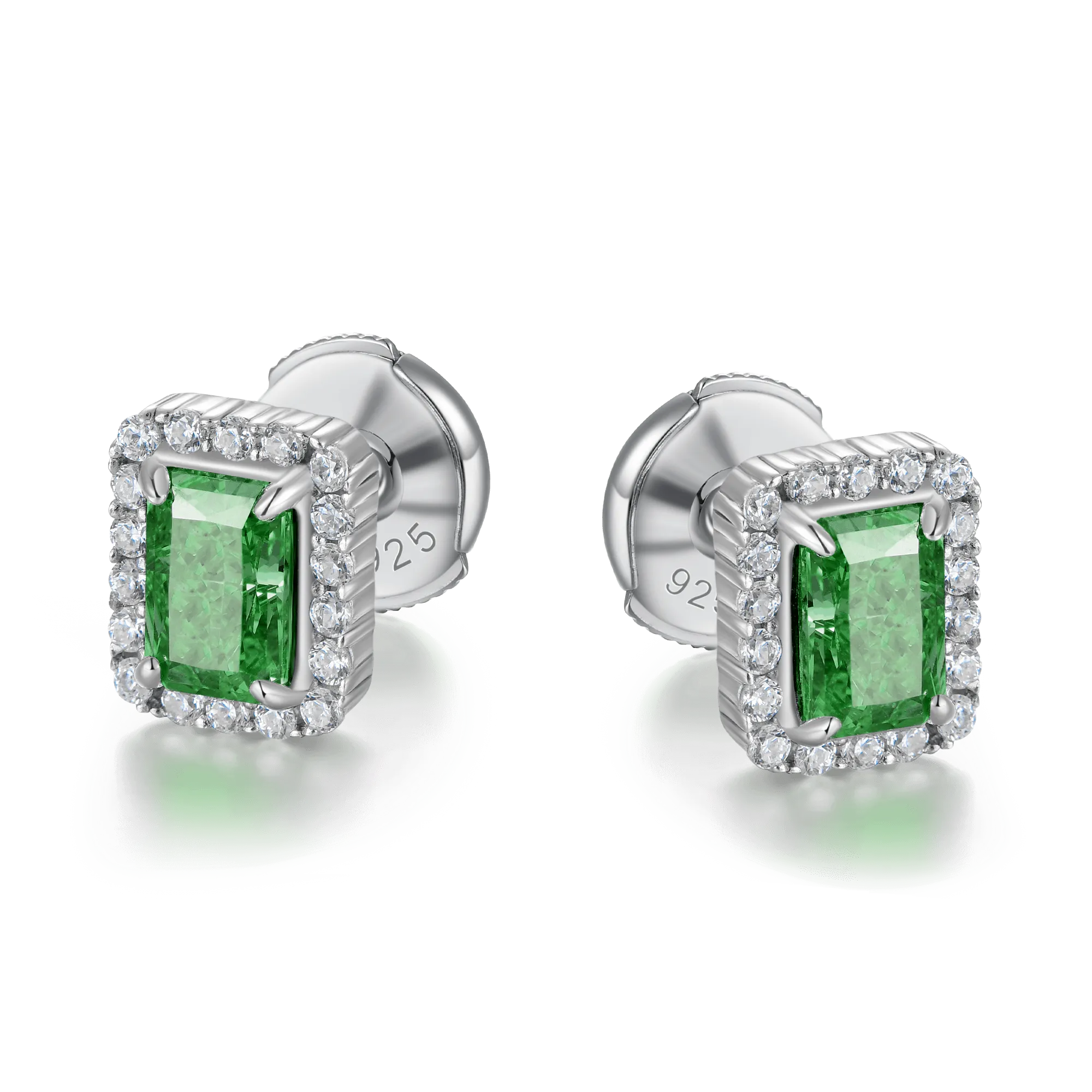 Crushed Ice Emerald Cut Stud Earring - Fancy Green