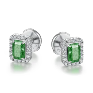 Crushed Ice Emerald Cut Stud Earring - Fancy Green