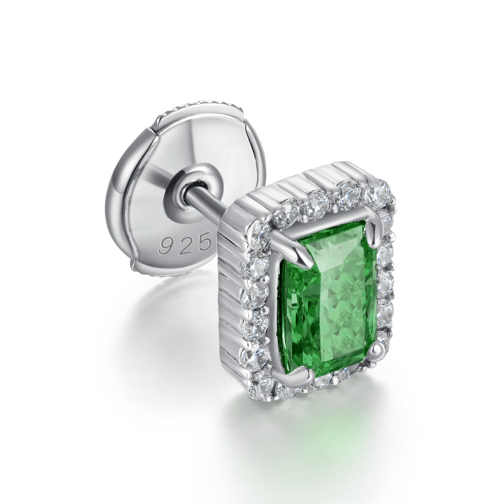 Crushed Ice Emerald Cut Stud Earring - Fancy Green