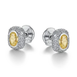 Crushed Ice Oval Cut Stud Earring - Fancy Yellow