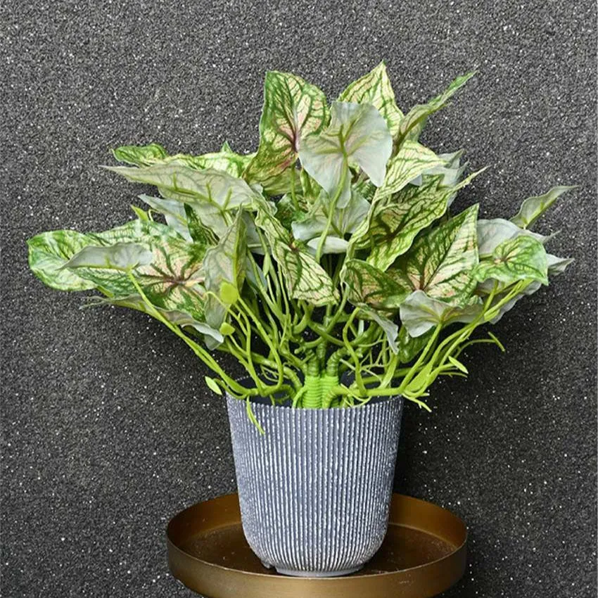 Decorative Artificial Caladium Plant with Basic Pot | 16 inches