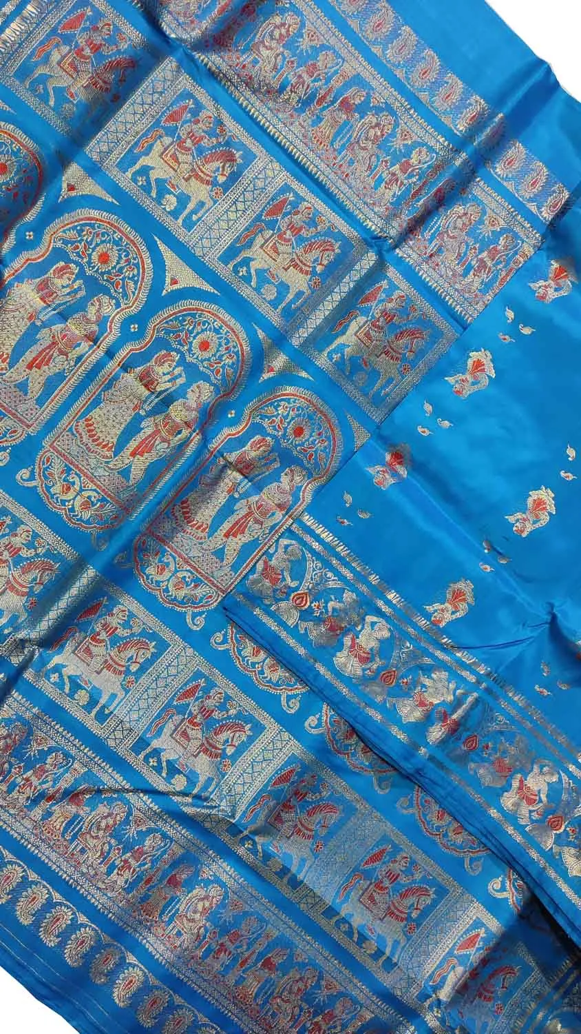 Elegant Blue Handloom Swarnachari Pure Silk Saree