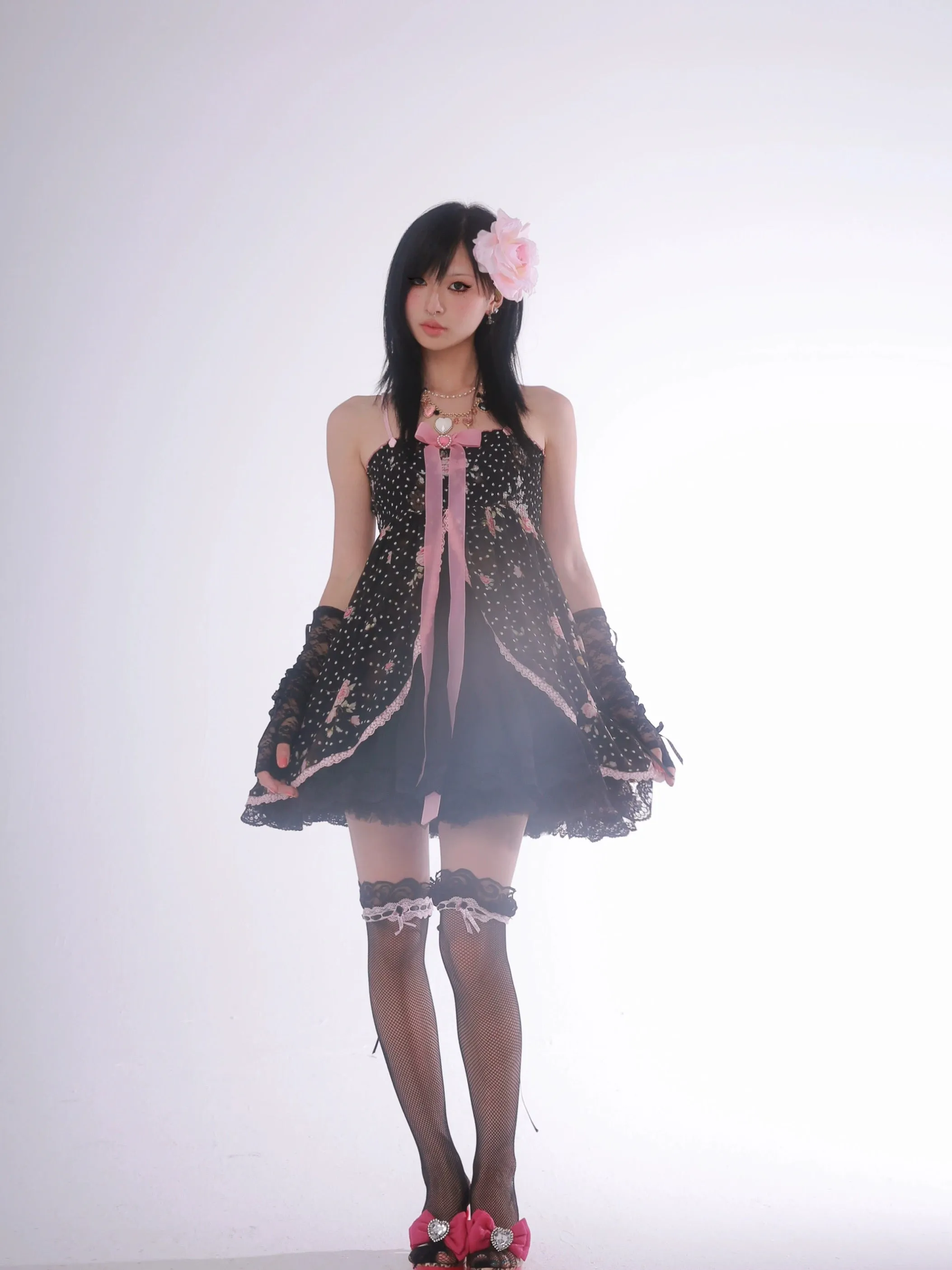 [Evil Tooth] Midnight Rose Gyaru Girl Floral Mini Dress