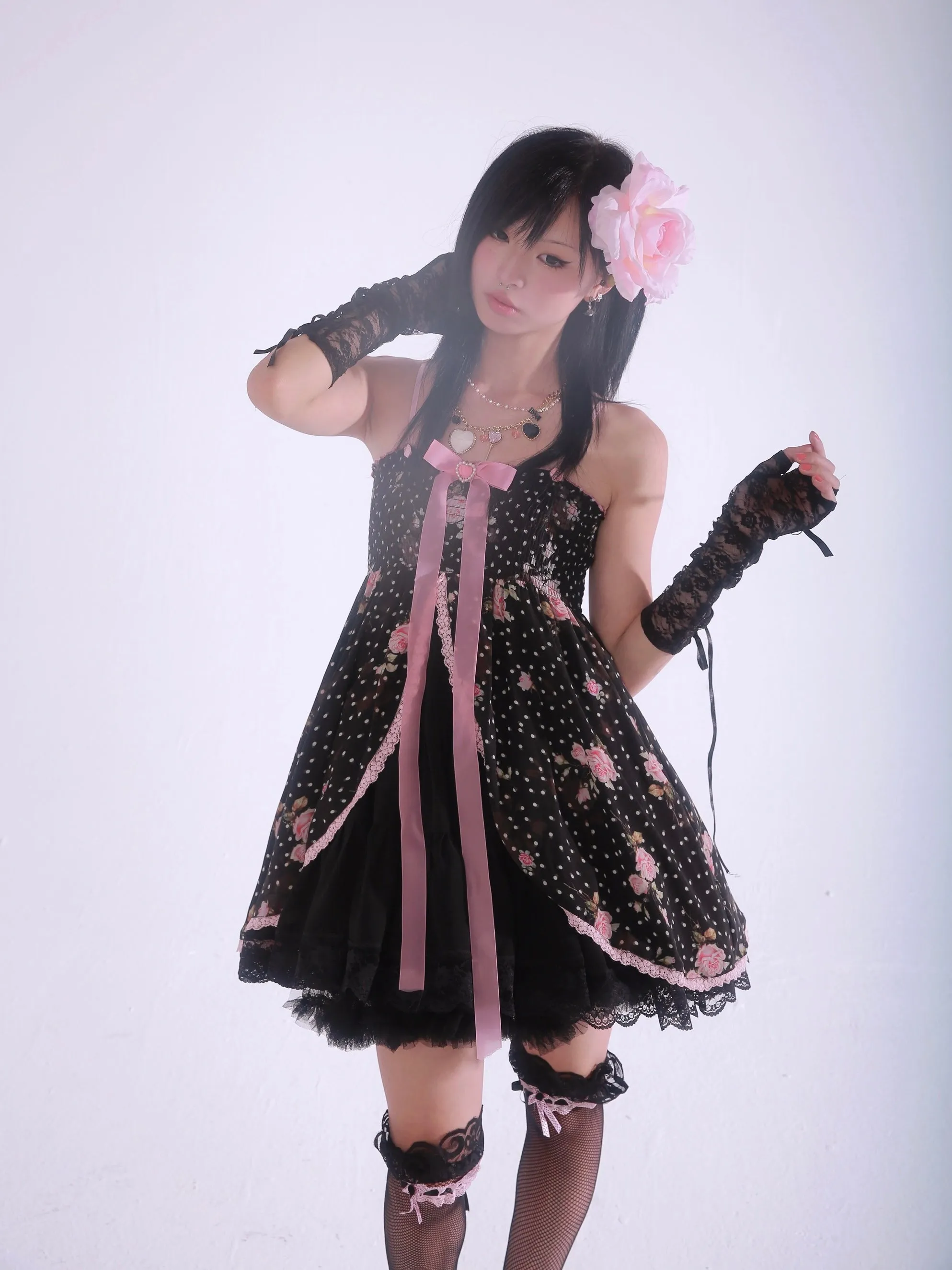 [Evil Tooth] Midnight Rose Gyaru Girl Floral Mini Dress