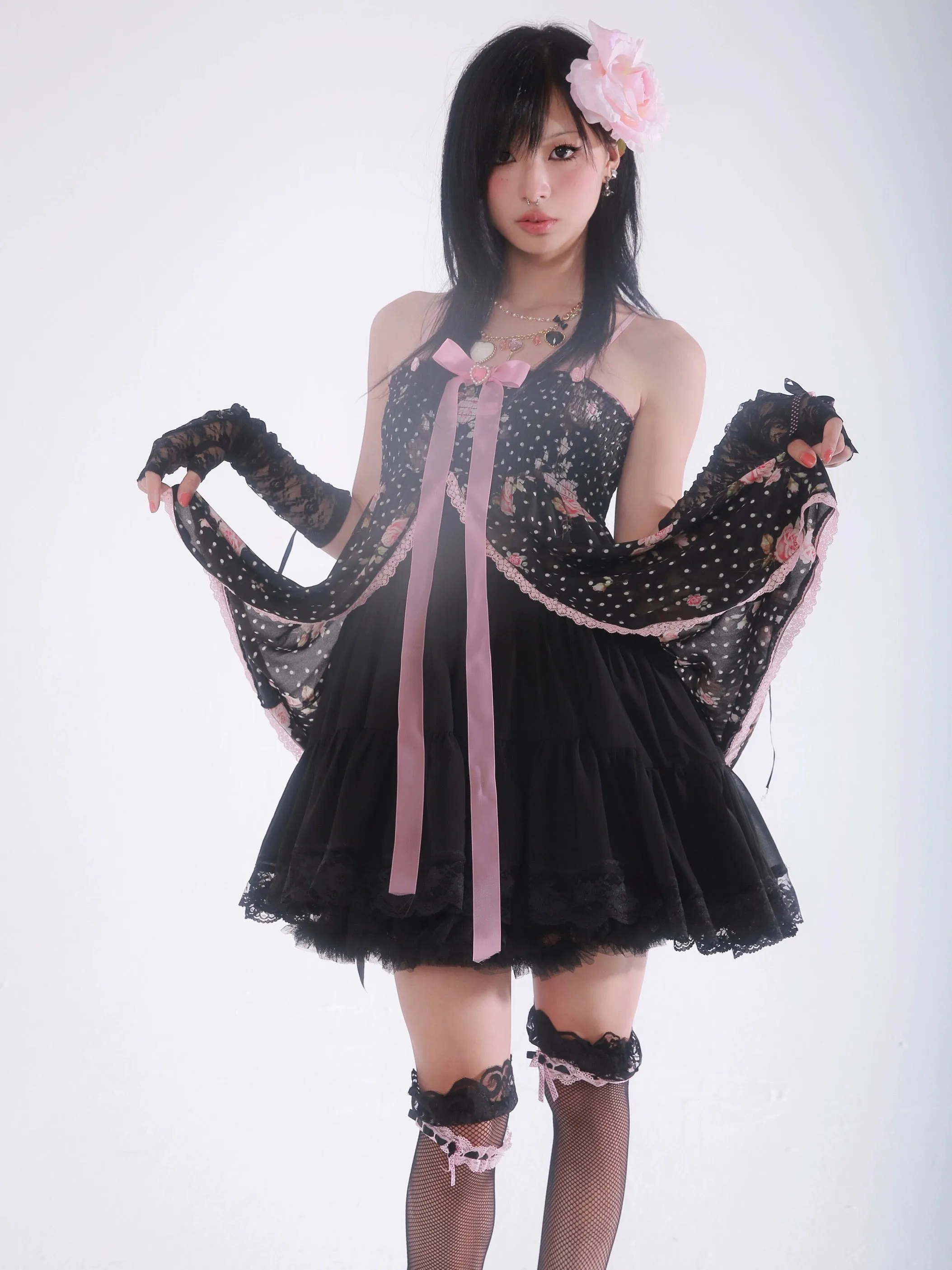 [Evil Tooth] Midnight Rose Gyaru Girl Floral Mini Dress