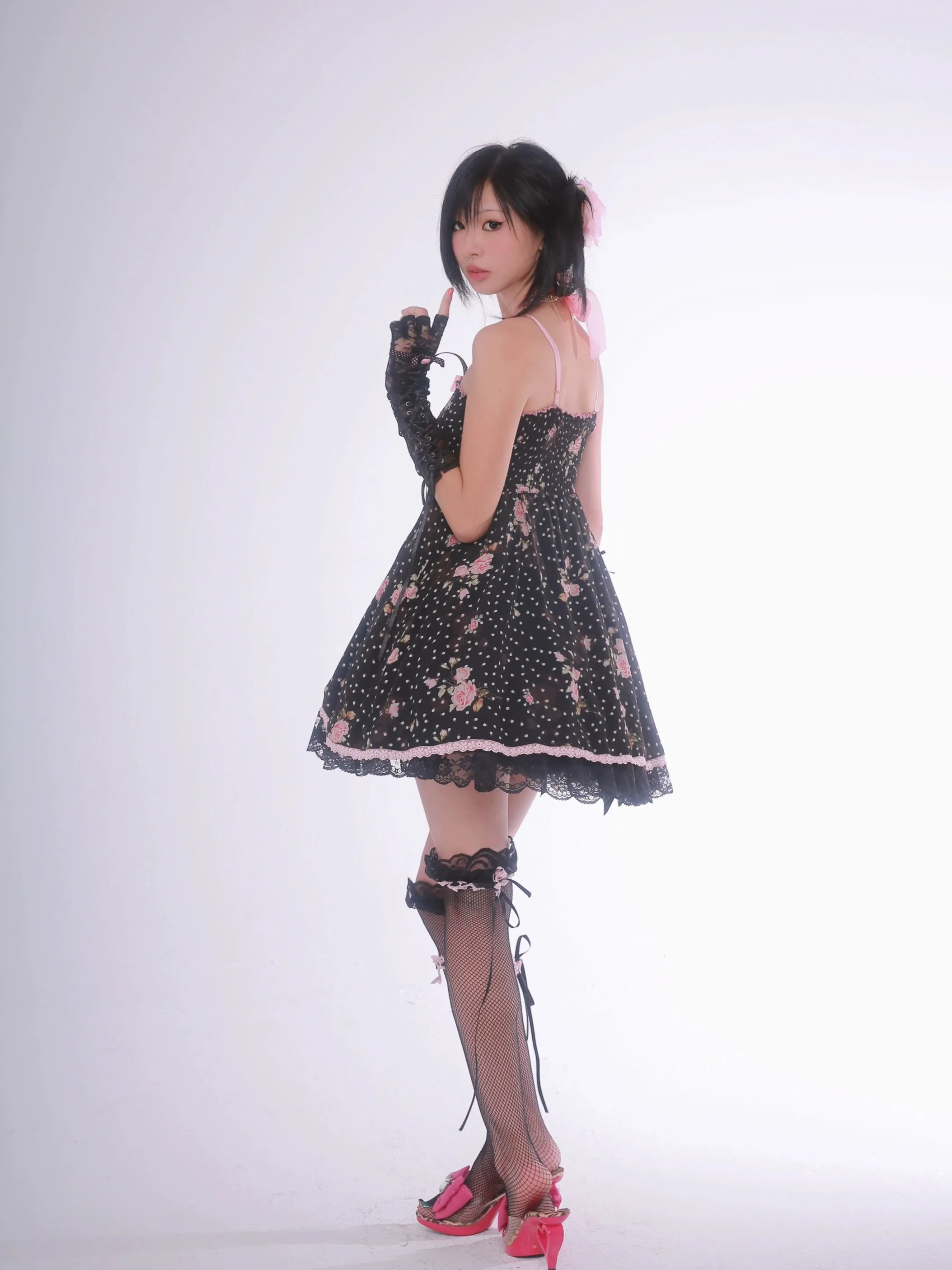 [Evil Tooth] Midnight Rose Gyaru Girl Floral Mini Dress