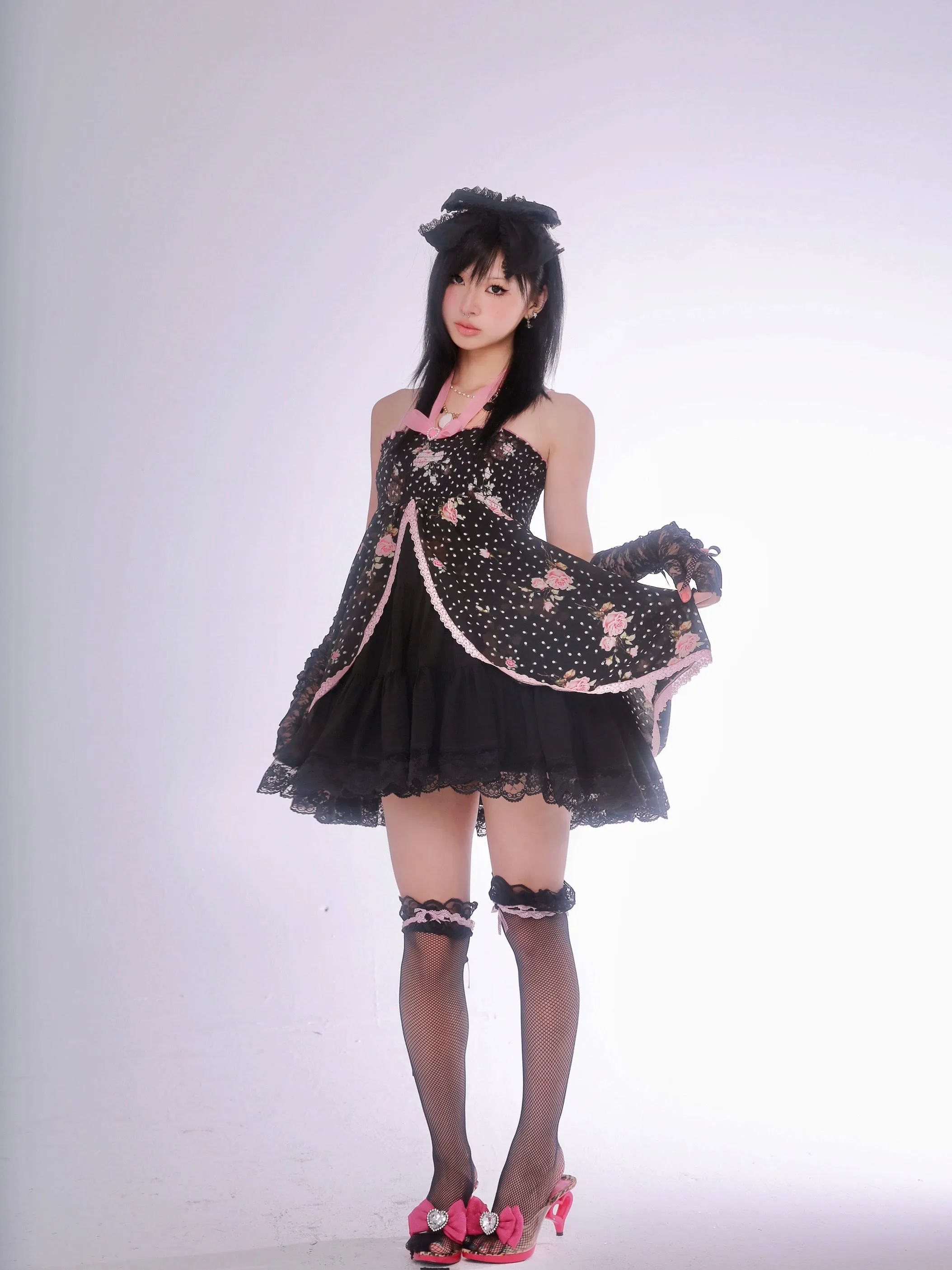 [Evil Tooth] Midnight Rose Gyaru Girl Floral Mini Dress