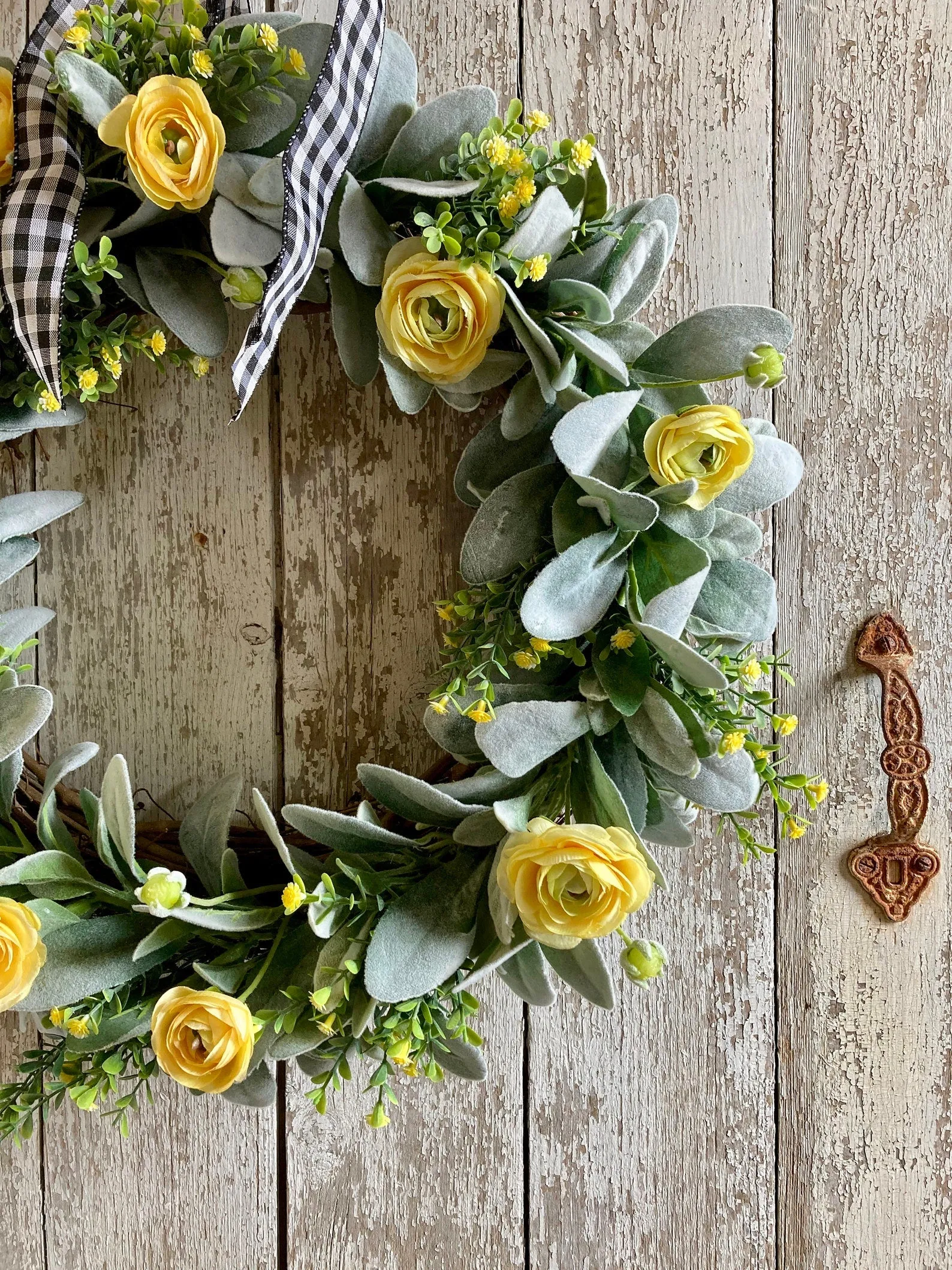 Farmhouse Lamb's Ear and Yellow Ranunculus Wreath