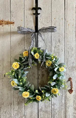 Farmhouse Lamb's Ear and Yellow Ranunculus Wreath