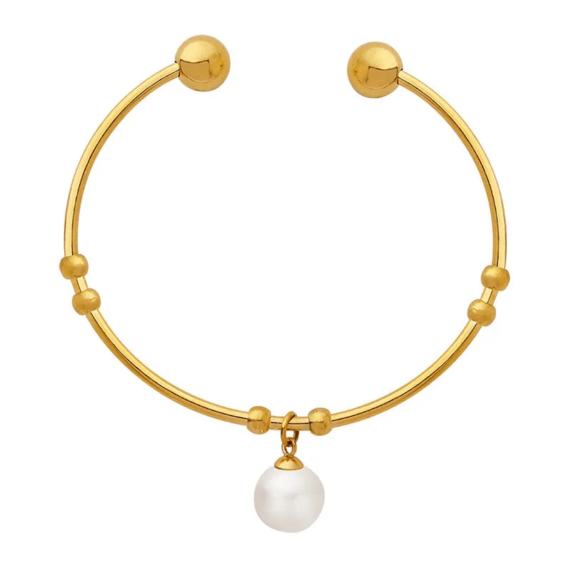 Fashionable Chinese-Inspired Retro Bracelet with Imitation Pearl and Steel Ball Accents