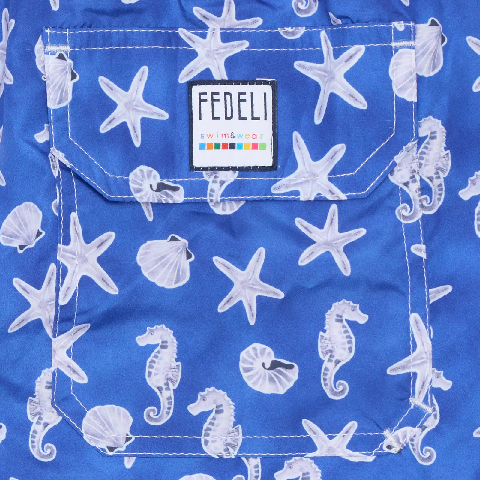 FEDELI Made in Italy Blue Sea Animals Print Madeira Airstop Swim Shorts Trunks NEW L