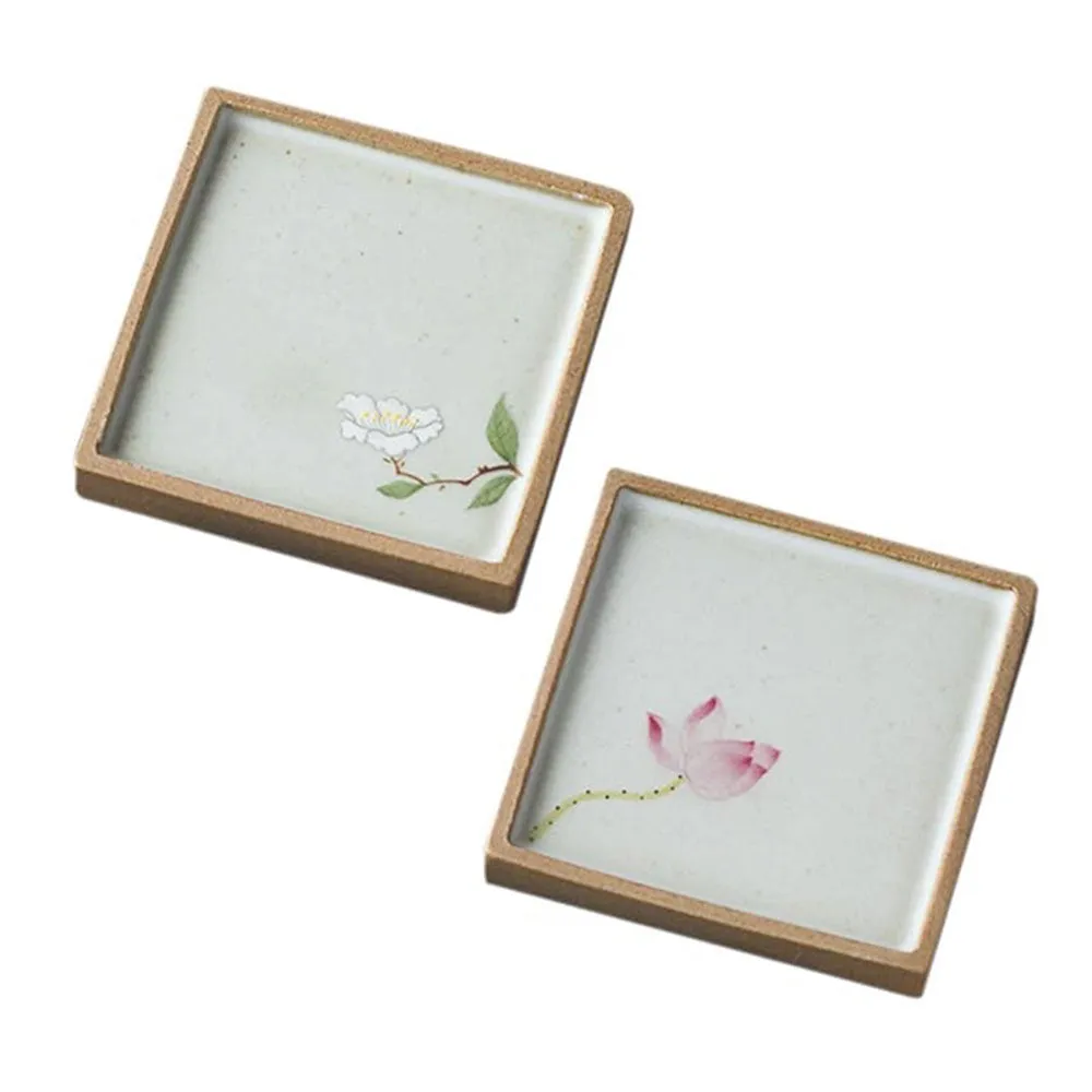 Gohobi Hand-Painted Ceramic Floral Coasters (Set of 2)