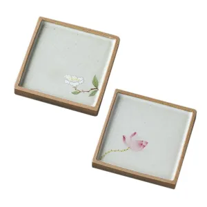 Gohobi Hand-Painted Ceramic Floral Coasters (Set of 2)