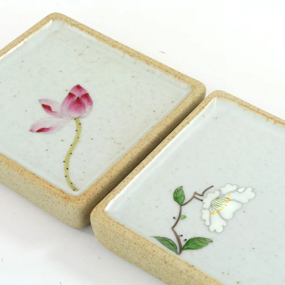 Gohobi Hand-Painted Ceramic Floral Coasters (Set of 2)