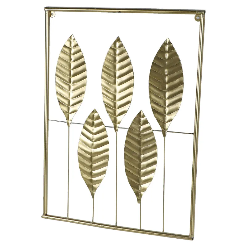 Gold Rectangular Leaves Wall Decor| Gold | Set of 3 | 15 x 12 x 1 inches