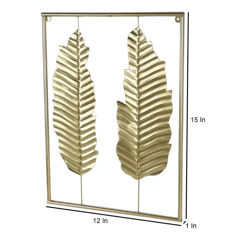 Gold Rectangular Leaves Wall Decor| Gold | Set of 3 | 15 x 12 x 1 inches