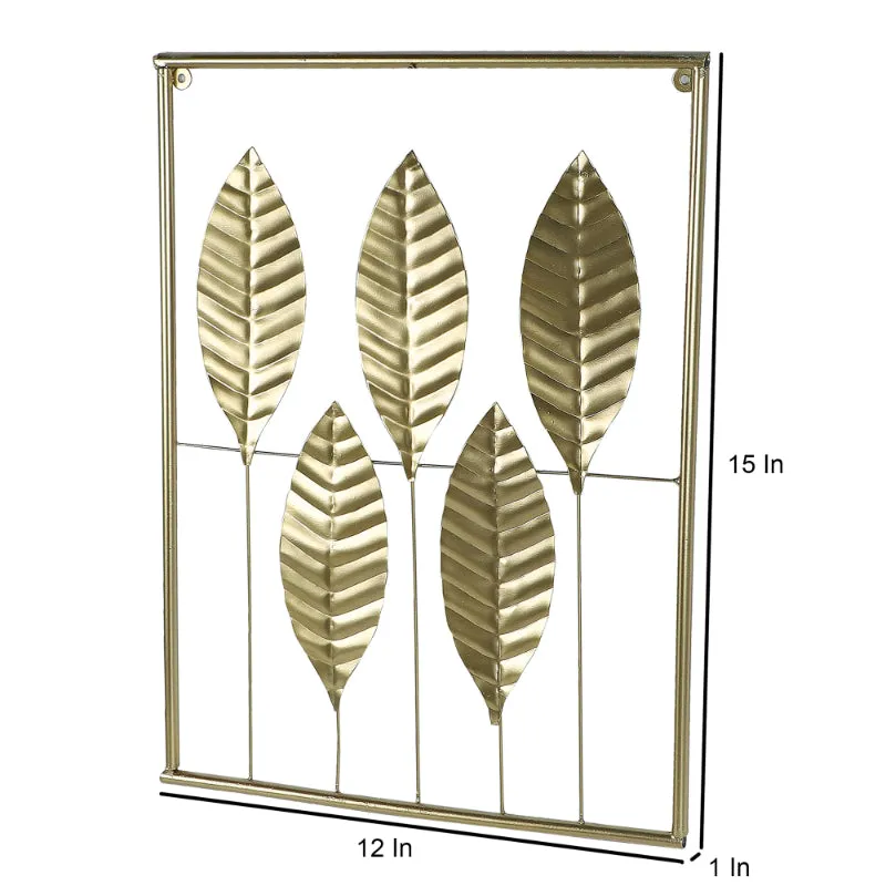 Gold Rectangular Leaves Wall Decor| Gold | Set of 3 | 15 x 12 x 1 inches