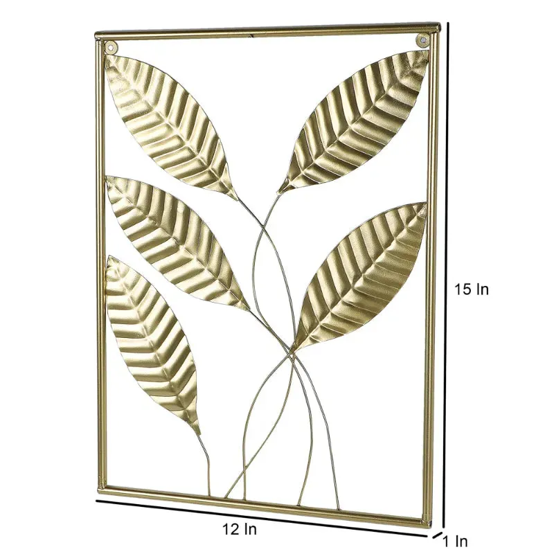 Gold Rectangular Leaves Wall Decor| Gold | Set of 3 | 15 x 12 x 1 inches