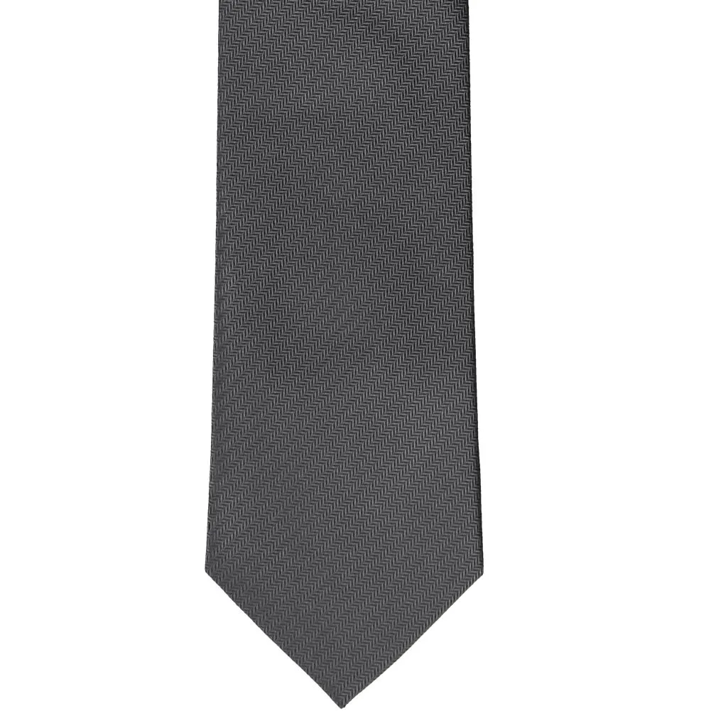 Graphite Gray Herringbone Silk Extra Long Necktie