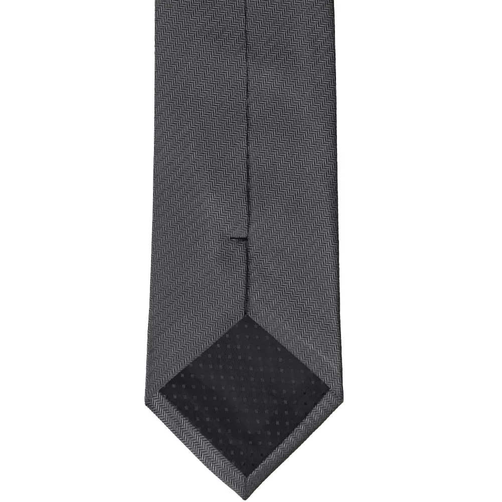 Graphite Gray Herringbone Silk Extra Long Necktie