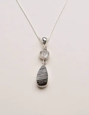 Hematite and Herkimer Diamond Pendant