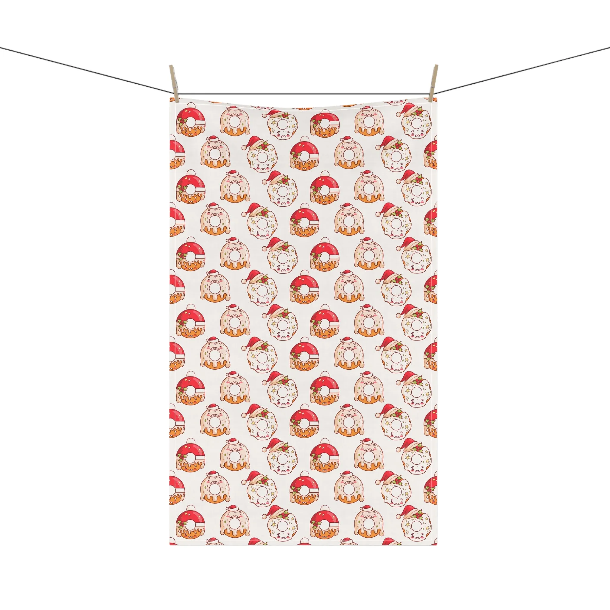 Holiday Donut Kitchen Towel - Christmas Baking Decor - Lightweight & Durable Cotton Twill or Polyester