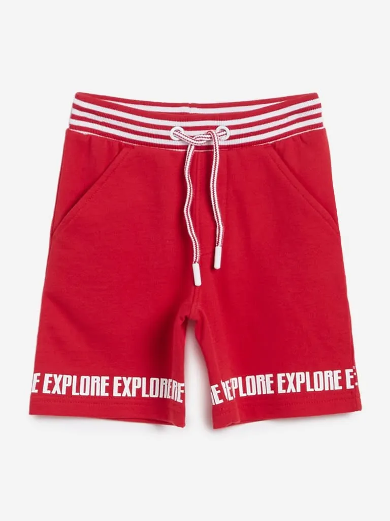 HOP Kids Red Printed Cotton Shorts