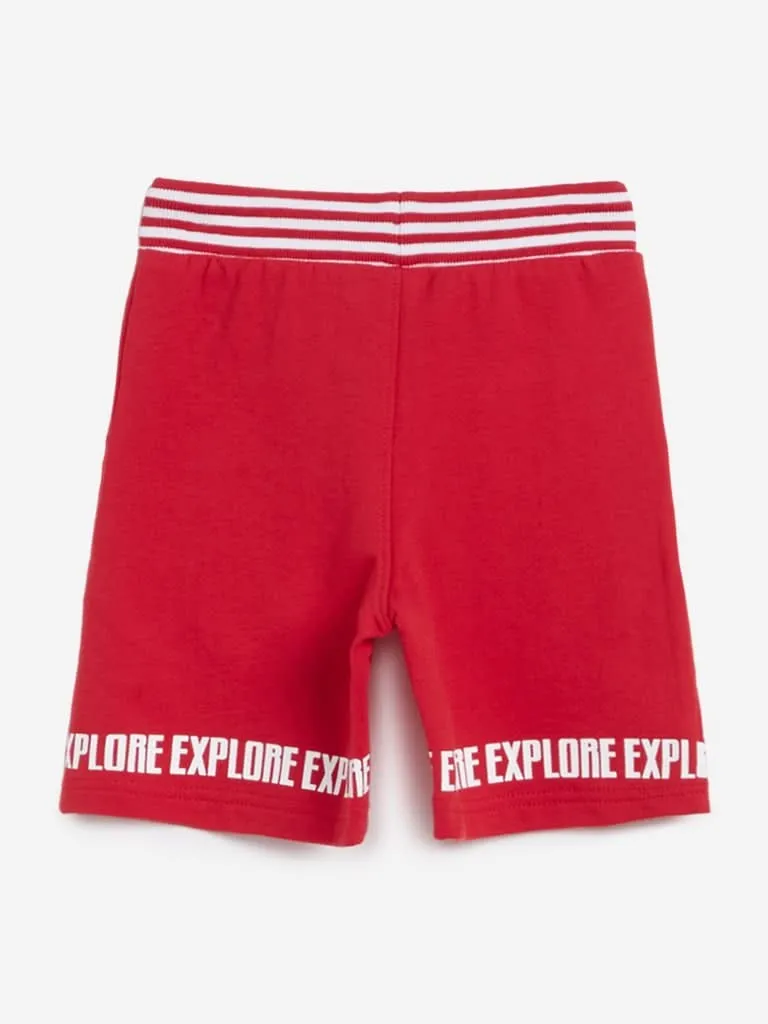 HOP Kids Red Printed Cotton Shorts