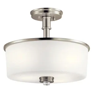 Joelson 14" 3-Light LED Semi-Flush Mount Light with Satin etched cased opal glass, Brushed nickel Finish