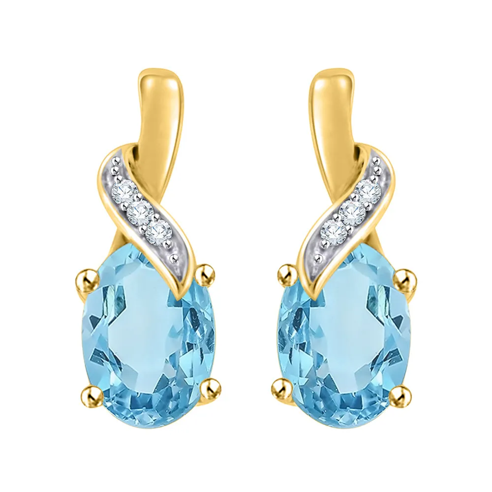 KATARINA 2 cttw Diamond and Oval Cut Blue Topaz Drop Earrings