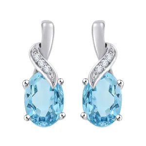 KATARINA 2 cttw Diamond and Oval Cut Blue Topaz Drop Earrings