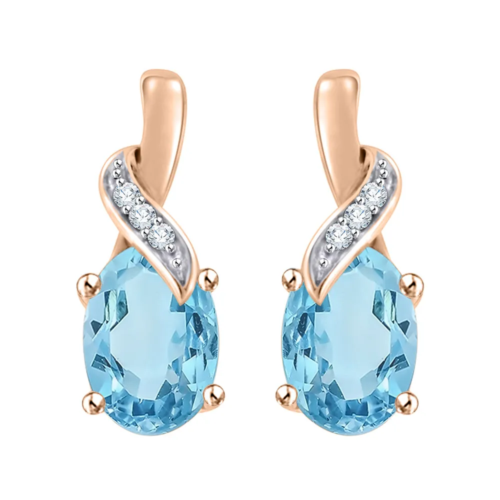 KATARINA 2 cttw Diamond and Oval Cut Blue Topaz Drop Earrings