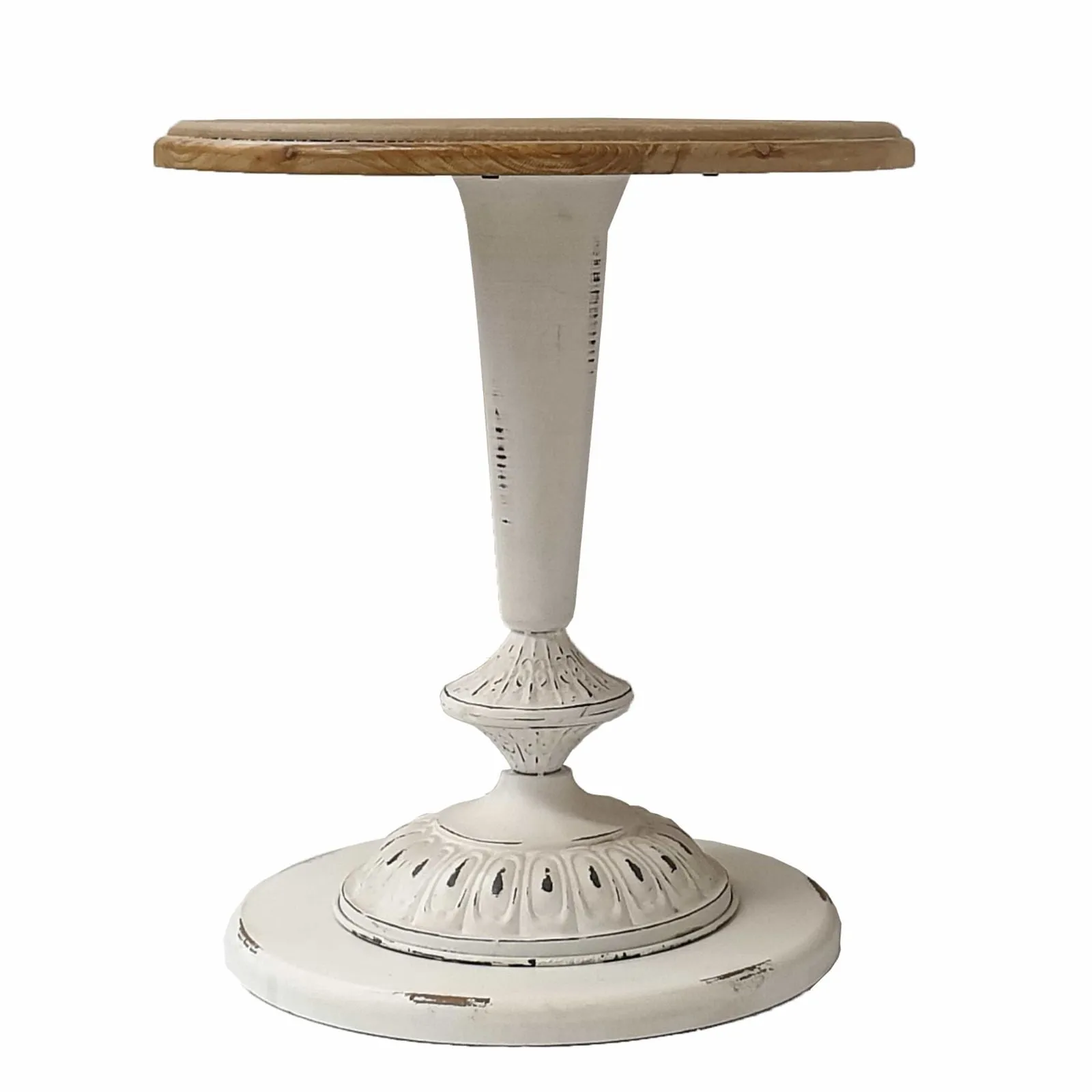 Lauma Side Table White with Wood Top, Metal Leg and Wood Base by Urban Style